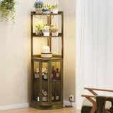 EOYUTLLY Corner Bar Cabinet with Power Outlet and LED Strip, 5-Tier Corner Liquor Wine Display Cabinet for Home, Storage Solution, for Living Room, Kitchen, Home, Gray EOYUTLLY