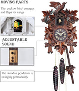 Pobking Engstler Quartz Cuckoo Clock 5-Leaves, with Singing Bird,Night Mode and Swinging Pendulum, Quartz Cuckoo Clock for Wall, Walnut Pobking