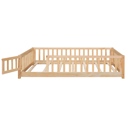 Bellemave Natural Full Size Montessori Floor Bed with Door and Safety Fence for Kids - WoodArtSupply