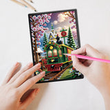 JISHSHAY 2 PCS Christmas Diamond Painting Notebook Diary Christmas Tree Diamond Art Leather Journal Xmas Gem Art Note Book Train Mosaic Kits for Adults Journal Notebook Gem Painting Sketchbook Diary JISHSHAY