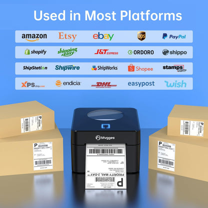 Mvgges Bluetooth Thermal Shipping Label Printer, 4X6 Label Printer for Shipping Packages Small Business, Support Windows, Mac, iOS, iPhone, Android, Used for Amazon, Ebay, Shopify, Etsy, UPS, USPS