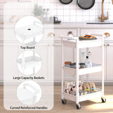 Steehoom 3-Tier Utility Rolling Cart with Cover Top Board, Mobile Utility Cart with Lockable Casters Multi-Functional Storage Trolley for Office, Bathroom, Kitchen, Garden, Laundry Room (White) Steehoom