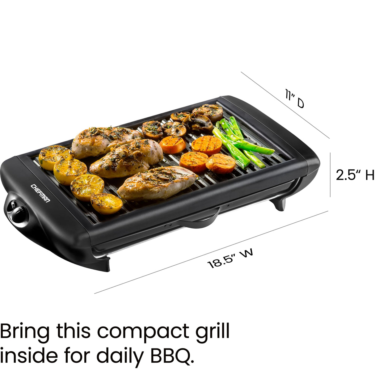 Chefman Electric Smokeless Indoor Grill w/ Non-Stick Cooking Surface & Adjustable Temperature Knob from Warm to Sear for Customized BBQing, Dishwasher Safe Removable Water Tray, Black Chefman