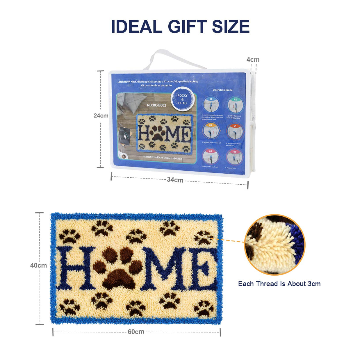 ROCKY&CHAO Latch Hook Kits Home Rug for Home Decoration 60 x 40 cm, DIY Latch Hook Kits, Rug Making Kit for Adults and Kids 23.6"x15.7", Birthday Gifts for Woman(Home) ROCKY&CHAO