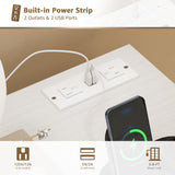 KAI-ROAD Makeup Vanity Desk with Mirror and Lights - Small White Gold Vanity Table with Fabric Drawers & Chair, Power Outlet, Modern Make Up Vanitys Desks Set, Dressing Table for Girls Bedroom KAI-ROAD