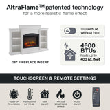 Ameriwood Home Lamont 69 Inch Electric Fireplace with Mantel, Shelves, Replaceable Fireplace Insert Heater, Remote Control, Timer, Realistic Log and Flame Effect, For Living Room or Bedroom, White Ameriwood Home