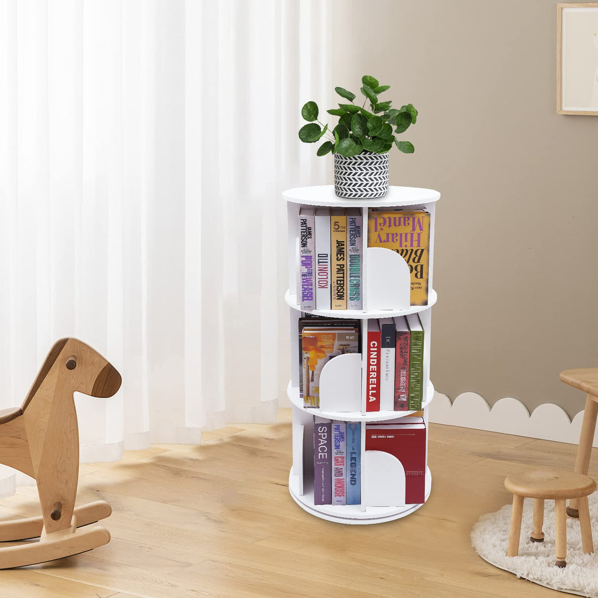 3-Tier Rotating White Display Bookcase for Kids and Adults Kathring