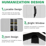 Greesum 4×4FT Plastic Outdoor Storage Shed with Floor, Resin Storaged Sheds with Lockable Door, Window & Vent, All-Weather Tool Sheds for Garden, Backyard, Patio, Light Gray (One-Piece Panel) Greesum