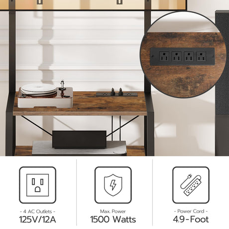 HOOBRO Rolling TV Stand with Mount and Power Outlet Up to 55 inch TV, Corner Entertainment Center, Small TV Stand with 3-Tier Storage Shelves for Living Room, Bedroom, Rustic Brown and Black BF66UDS01 HOOBRO