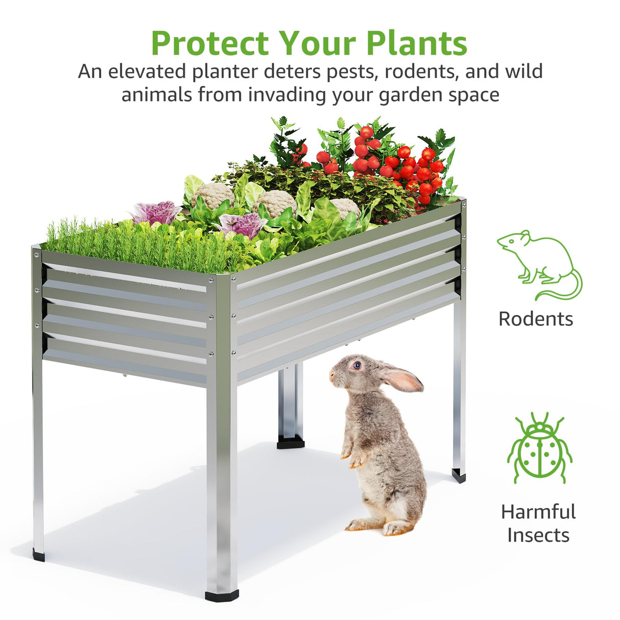 FOYUEE Galvanized Raised Garden Bed with Legs Outdoor Elevated Planter Box Stand Up Metal Flower Beds for Patio Vegetable Herb FOYUEE