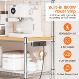 Leteuke Bakers Rack with Power Outlet & Storage, 36 Inch Microwave Stand Kitchen Cart, 4-Tier Metal Kitchen Shelves Cart with Wheels & 20 S-Hooks for Kitchen, NSF Certified, 63 x 18 x 36 Inch-Chrome Leteuke