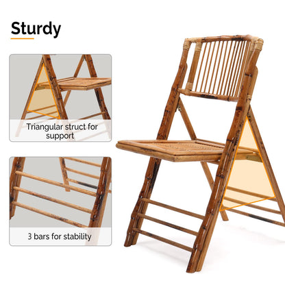 VINGLI Bamboo Folding Chair Set of 2, Foldable Dining Chair for Outdoor & Indoor, Patio, Porch, Wedding, Party, Event - WoodArtSupply