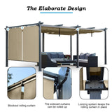 Aoodor 12 x 20 FT Outdoor Pergola with Retractable Shade Canopy, Dark Gray Matte Aluminum Frame, 2 Pieces Roller Shade Curtain, Grape Trellis Pergola Aoodor