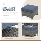 SUNSITT Outdoor Furniture Set with Fire Pit Table Wicker Patio Conversation Set 6-Piece Patio Sectional Furniture Set with Gas Firepit Grey Wicker & Denim Blue Cushion for Garden, Porch, Backyard SUNSITT