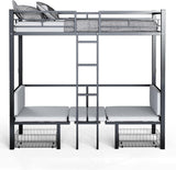 UOCFYK Full Size Loft Bed with with Desk, Convertible Bunk Bed Frame for Kids Bedroom w/Wood Slats Support & Guardrail & Ladders & Drawers, No Box Spring Needed, Black (Cushion not Included) UOCFYK