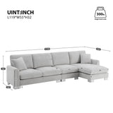 Acosure 119" Modern Oversized Sectional Sofa with Chaise Lounge,L-Shaped Luxury Couch Set W/2 Free Pillows,Line Design,5-seat Chenille Indoor Furniture for Living Room,Apartment,Office,Light Gray Acosure