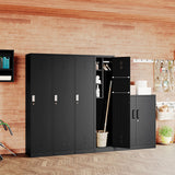 Broom Closet Storage Cabinet Metal Cleaning Tool Cabinet Janitorial Utility Cabinet Cleaning Supplies with Locking Door Broom Rack Shelf for Broom mops Garage Storage 71" Black STANI