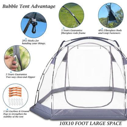 Bubble Tent 4-6 People Transparent Tent 10 'x10' Outdoor Tent Cold and Waterproof Suitable for Terrace, Canopy, Backyard Star Watching Camping Portable Tent - WoodArtSupply