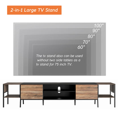 WAMPAT Mid-Century TV Stand for 90 Inch TV, Wood Entertainment Center for 75-105 Inch TV, TV Console Table with Storage Cabinet & Metal Leg, Television Stands for Living Room, Black & Brown, 100 Inch