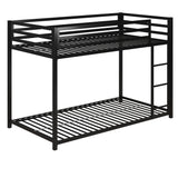 DHP Miles Low Metal Bunk Bed Frame for Kids, With Built-in Ladder, High Guardrail and Metal Slats, Floor Bed Bottom Bunk, No Boxspring Required, For Small Spaces, Twin-Over-Twin, Black DHP