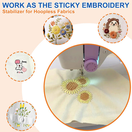 FURWEY 12PCS 8.5"x11" Sticky Water Soluble Embroidery Stabilizer Printable Paper Wash Away Stabilizer Allowed for Print or Draw Patterns Medium Weight for Hand & Machine Embroidery FURWEY