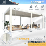 MELLCOM 10x20FT Louvered Pergola with 6-Panel Pull-Down Screen, Aluminum Pergola with Adjustable Rainproof Roof for Patio, Lawn & Garden, White MELLCOM