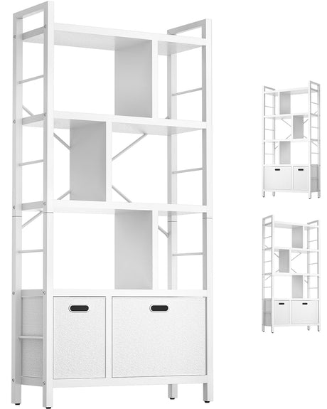 Armocity Bookshelf with Drawers - 5 Tier Tall Bookcase Geometric Modern Book Shelf Display Standing Bookshelves with Storage for Living Room, Bedroom Home Office, White Armocity