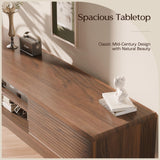 TOLEAD TV Console, Mid Century Modern Media Console for 55/60/65 Inch TV, Low Profile TV Stand with Fluted Sliding Doors, Boho Light Wood Credenza for Living Room (Walnut, 59") TOLEAD