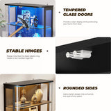 BROTTAR Large Rounded Display Cabinet with Glass Door, 4-Tier Curio Cabinet with 3 Color Lights for Collectibles, Glass Display Case with Transparent Full-Display Surface, Human Body Sensor, Black BROTTAR