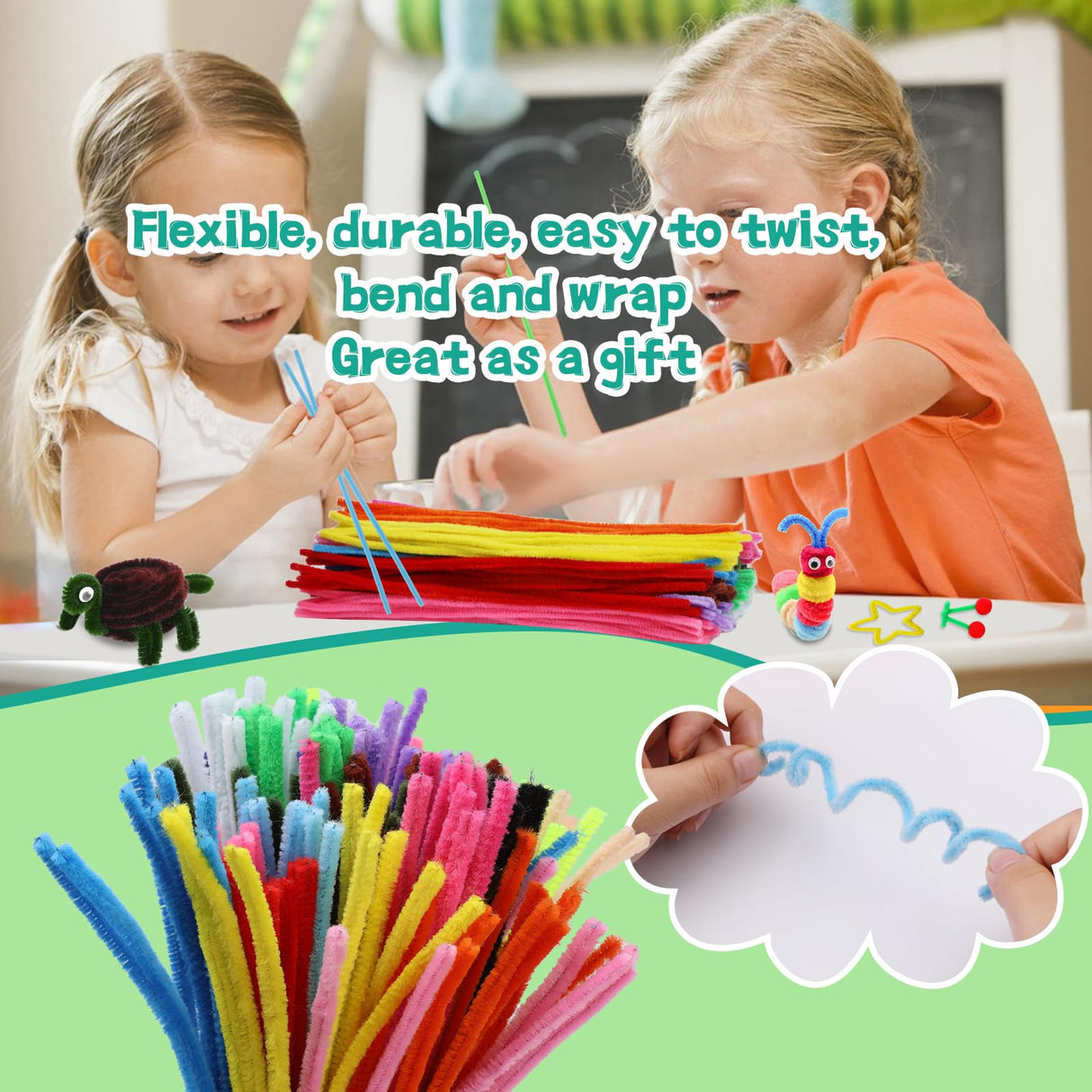 Zlulary Pipe Cleaners Craft, Pipe Cleaners Craft Supplies, Pipe Cleaner, Art and Crafts Kit with Instructions, Pipe Cleaner Art Kits DIY Arts Crafts Decorations Zlulary