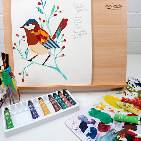Mont Marte Signature Gouache Paint, 12 x 0.4oz (12ml), Semi-Matte Finish, 12 Colors, Suitable for use with Canvas, Watercolor Paper, Watercolor Paints and Mixed Media Mont Marte