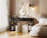 ODK Office Small Computer Desk: Home Table with Fabric Drawers & Storage Shelves, Modern Writing Desk, Black, 48"x16" ODK