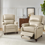 HULALA HOME Genuine Leather Recliner Chair, Classic and Traditional Push Back Recliner Chair for Living Room, Adjustable Leather Cigar Reclining Vintage with Nail Head Trim,Beige-S2 HULALA HOME