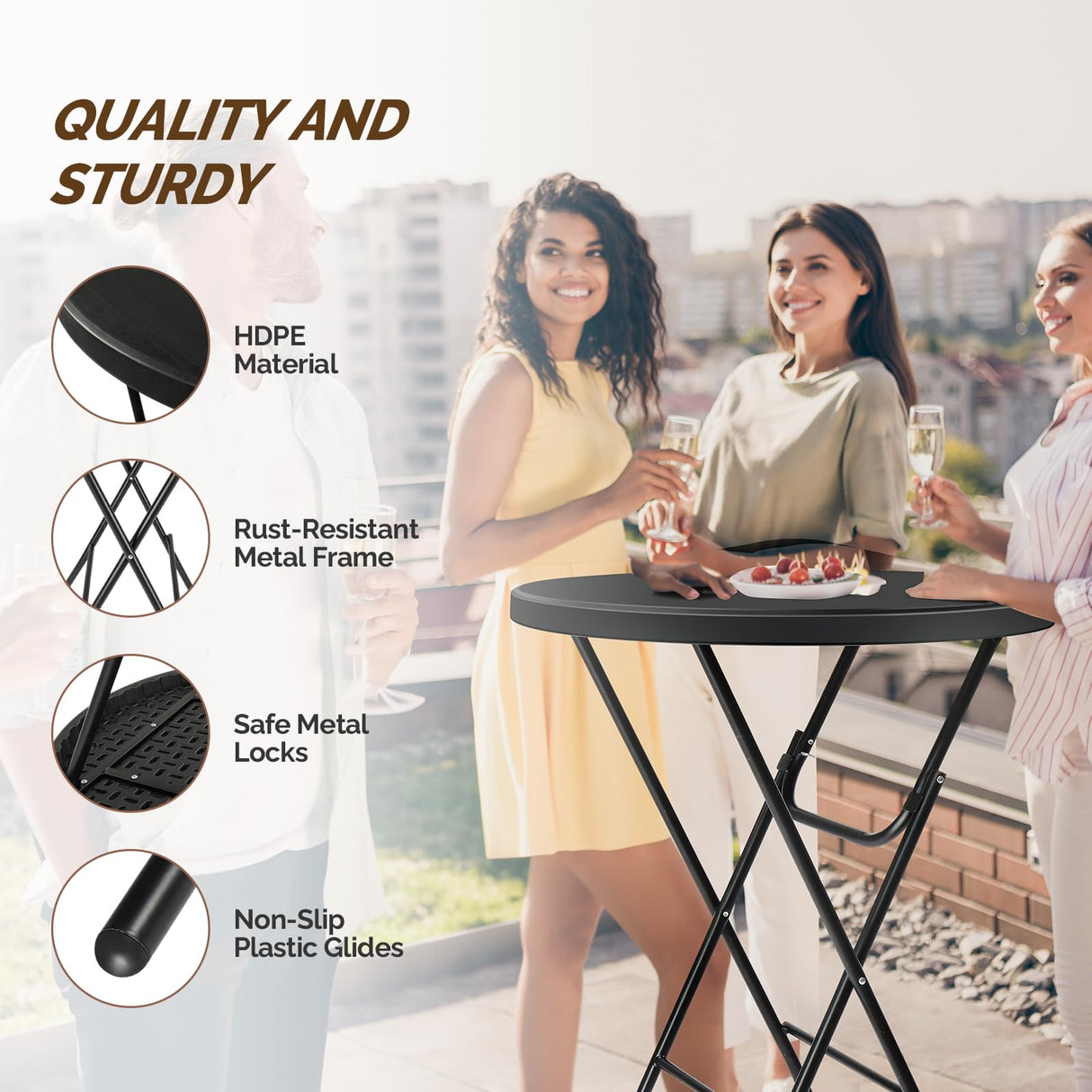 VINGLI 32" Plastic Folding Round Table Bar Height, HDPE Matrial with Gray Metal Finish, High Top Table for Outdoor Party, Cafes, Restaurants, Backyard, Dining Room, Wedding Event,1 Pack, Black VINGLI