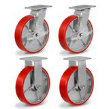 NINOSO 8"X 2" Heavy Duty Caster Wheels, Swivel Casters Set of 4 Polyurethane Wheel with Strong Load-Bearing Capacity 6000lbs, Industrial Casters for Toolbox Workbench (2 Brakes & 2 Rigid) Ninoso