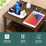 Yoobure Night Stand with Charging Station, 16 Colors LED Nightstand with USB Ports and Outlets, End Table with 3 Fabric Drawers and Storage Shelf, Bedside Tables Small Dresser for Small Space Brown Yoobure