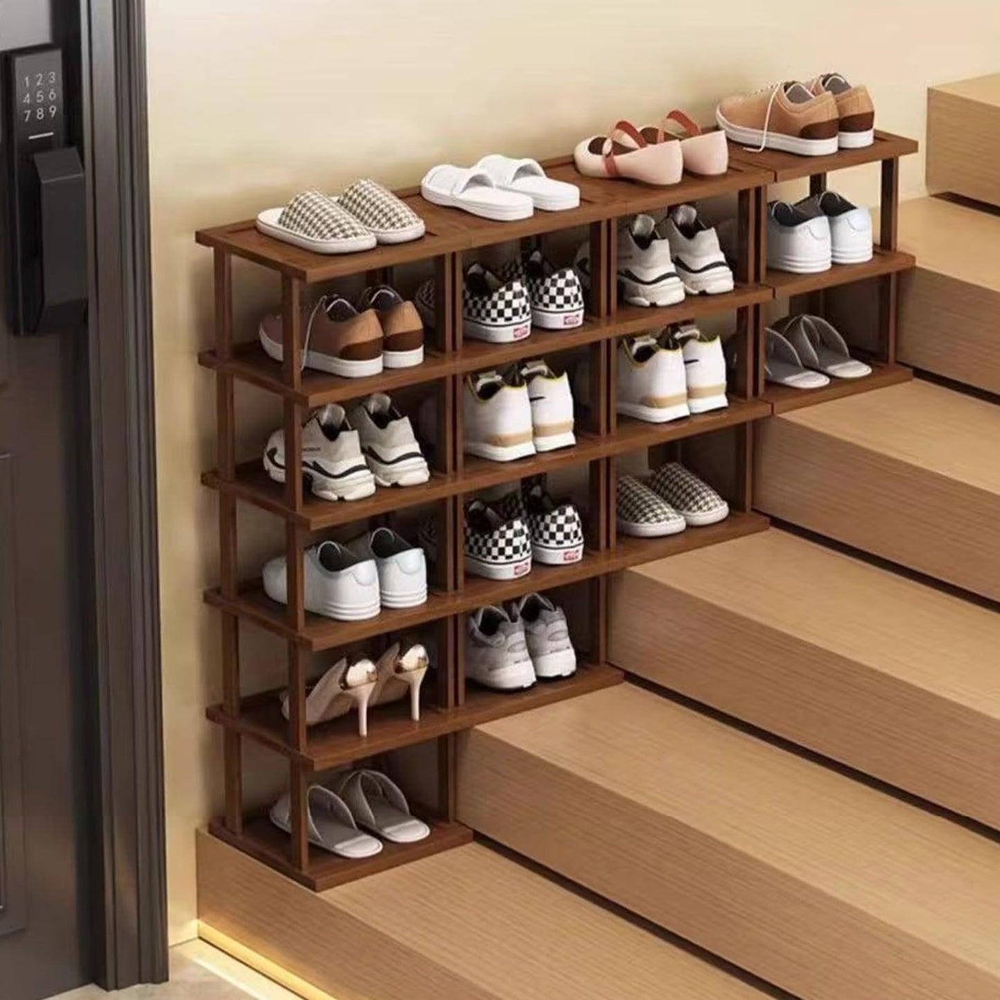 Vertical Shoe Rack - Tall Narrow Shoe Rack Organizer for Small Spaces,5 Tier Bamboo Shoen Shelf for Entryway,Closet,Corner,Doorway,Skinny Shoe Shelf Space Saving Shoe Storage,Free Stackable DIY