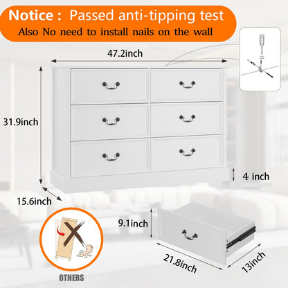 GarveeHome Farmhouse 6 Drawers Dresser for Bedroom, Wood Dresser Chest of Drawers Organizer Storage, Rustic Tall Dresser Chest of Drawer,Accent Wood Storage Cabinet for Living Room, Hallway,  - WoodArtSupply