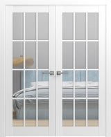 Solid French Double Doors 56 x 80 inches Clear Glass 3 Lites | Felicia 3355 White Silk | Wood Solid Panel Frame Trims | Closet Bedroom Sturdy Doors SARTODOORS