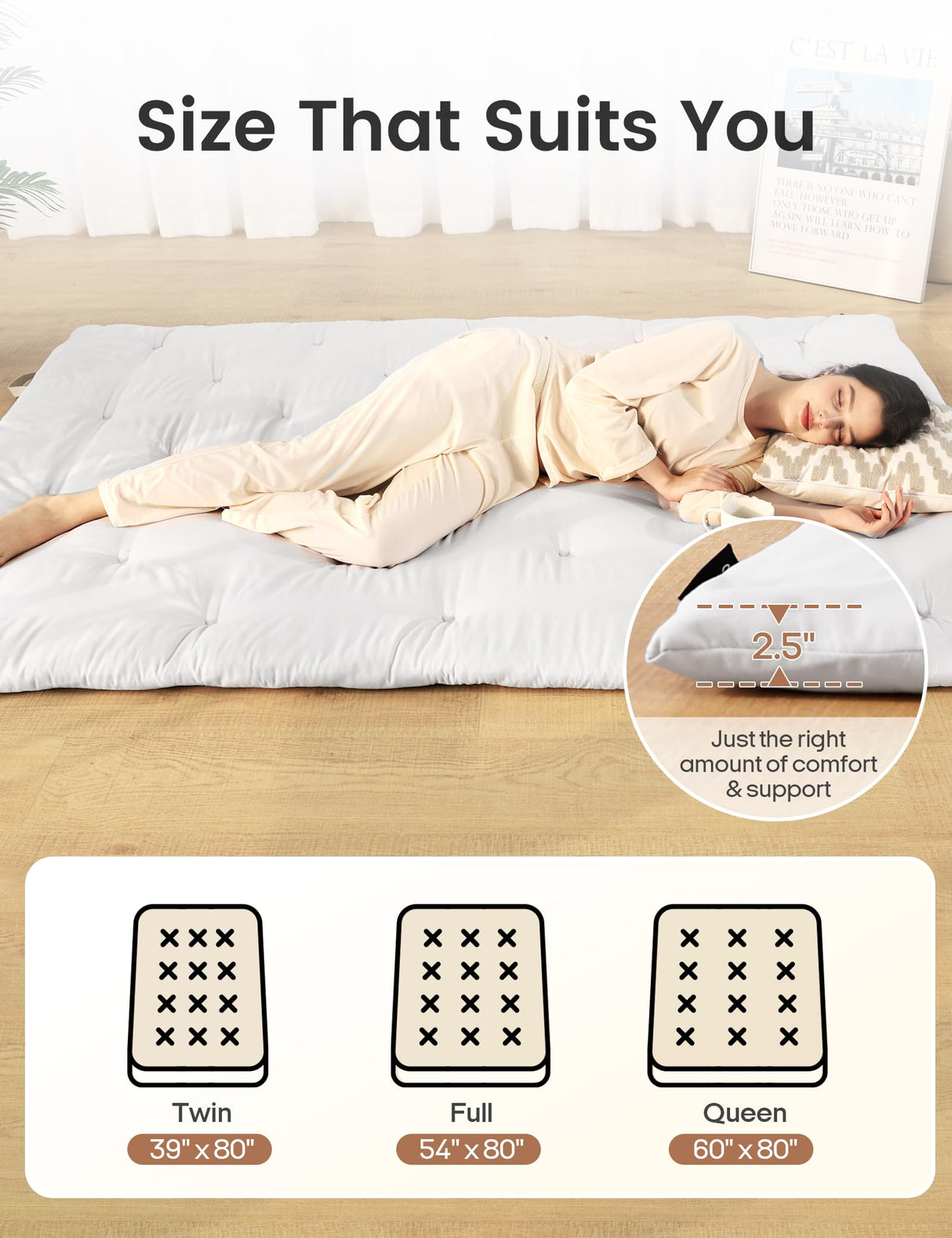 Syrinx Japanese Floor Futon Mattress Twin Size, Foldable Tatami Mat Portable Camping Sleeping Pad, Boys Girls Dormitory Thicken Mattress, Roll Up Floor Bed for Adults Child, Grey, 39"x 80" Syrinx