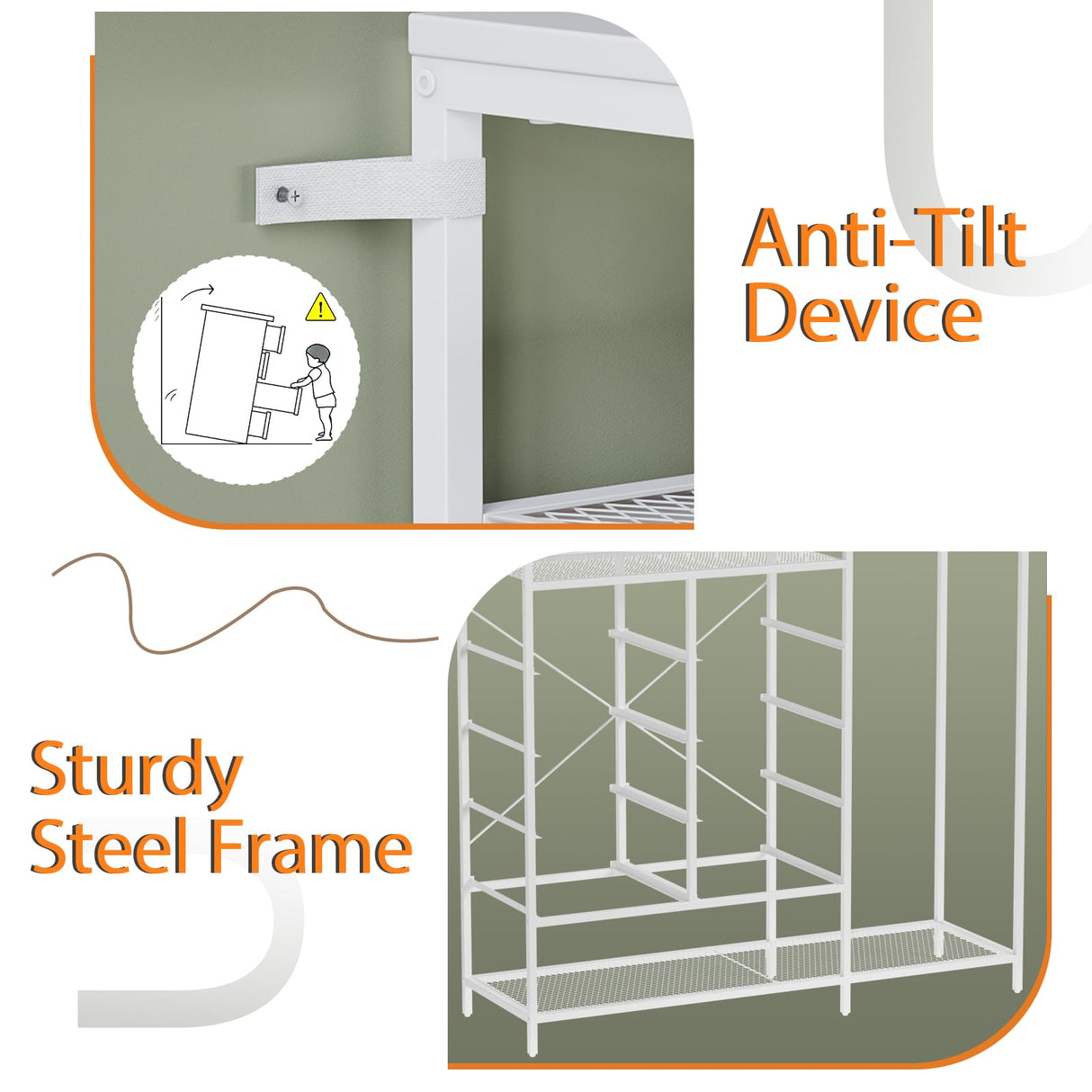 White Dresser for Bedroom with 8 Drawers, Bedroom Dresser with Hanging Rack, Clothes Dresser with Led Lights, Closet Dresser with Charging Station, 47 Inch Dresser with Shelves for Bedroom, Closet Harpaq
