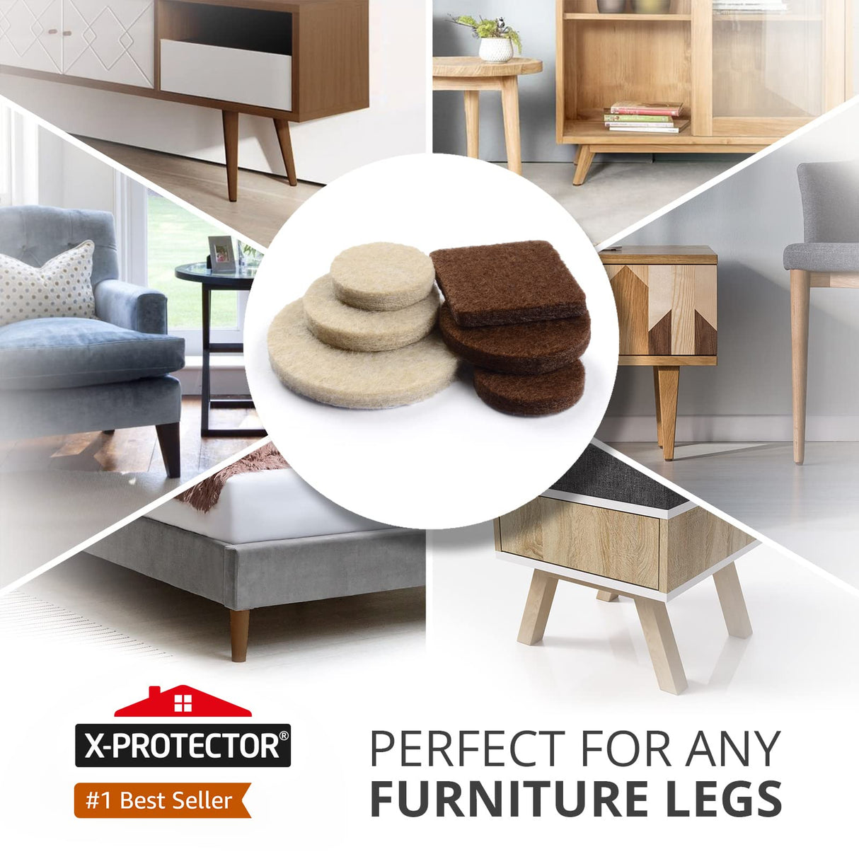 Felt Furniture Pads X-PROTECTOR 133 PCS Premium Furniture Pads - Felt Pads Furniture Feet Best Wood Floor Protectors - Protect Your Hardwood & Laminate Flooring! Brown and Beige X-Protector