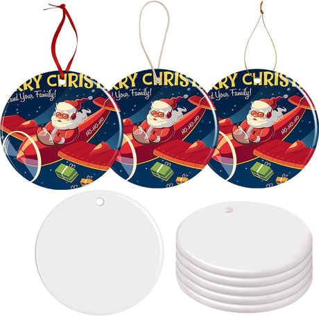 Ceramic Sublimation Ornaments Blank Christmas Personalized Ornament 20 PCS 3.5 Inch Round White Bulk DIY Chritsmas Tree Decoration WANZELONYO