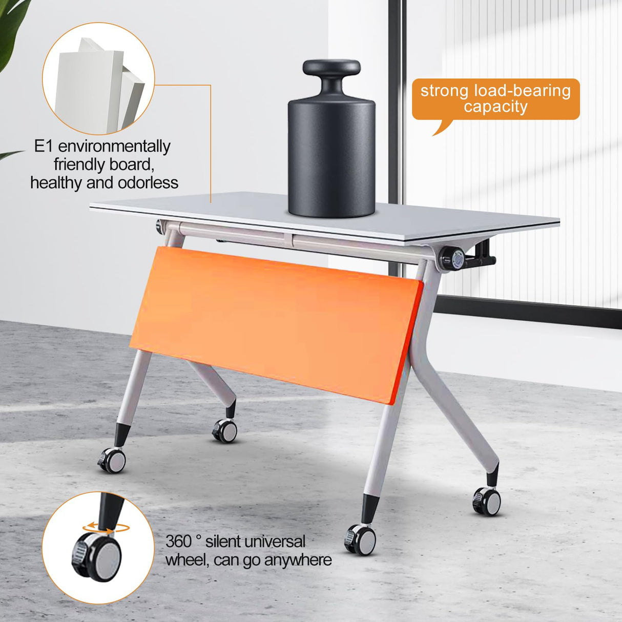 Conference Room Table,4 Pack Modern Office Folding Conference Training Table，Flip Top Mobile Seminar Table with Lockable Wheels,Mobile Foldable Meeting Table for Classroom Office (Orange) HDXZTQ