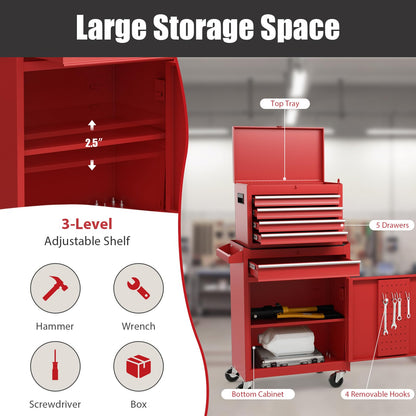 Goplus Tool Chest, 5 Drawers Rolling Tool Cabinet with Detachable Top Toolbox, Universal Lockable Wheels, Lock Bar, Protective Liner & Tool Rack, Metal Tool Storage Cart, Tool Box for Garage Workshop