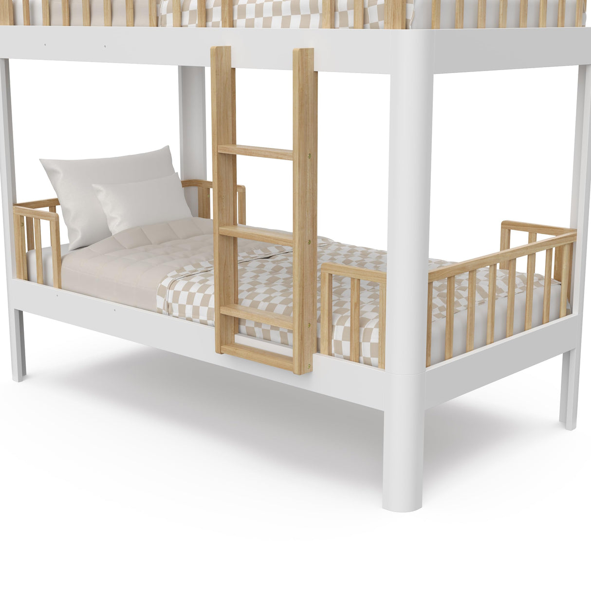 Storkcraft Next Santos Twin-Over-Twin 5-in-1 Convertible Bunk Bed (White with Natural) STORKCRAFT