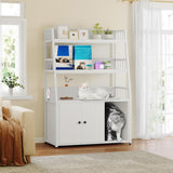 YITAHOME Cat Litter Box Enclosure with Storage Shelves, Indoor Large Litter Box Furniture Wooden Hidden Cat Cabinet Washroom Corner, White YITAHOME
