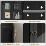 YITAHOME 71" Arched Cabinet Bookshelf Bookcase with LED Light/Wood Display Cabinet with Tempered Glass Doors and Adjustable Shelves/Kitchen Pantry with Storage for Living Room,Dining Room-Black YITAHOME