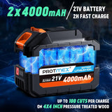 2-in-1 Cordless Pole Saw 8 Inch＆Mini Chainsaw, with 2×4.0Ah 21V Battery and Charger, Brushless Motor, Total Reach of Max 15ft, Electric Pole Saw for Tree Trimming and Hedge Cutting Protmex