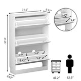 Boonatu Shoe Cabinet Storage for Entryway, Shoe Cabinet Storage with 3 Flip Drawers, Shoe Cabinet for Entryway Slim Space, 3 Tier White Shoe Cabinet Freestanding Wood Shoe Rack for Entryway, Hallway Boonatu